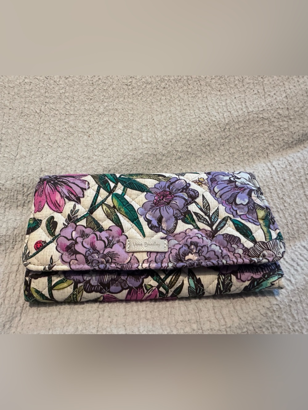 Vera Bradley Cream Wallet with Purple & Pink Floral Print (Audrey)
